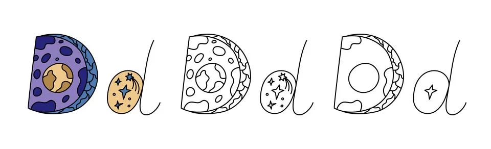 Decorative Letter D With Space Theme Illustration Illustrazione stock