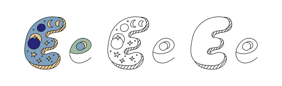 Decorative Letter E With Cosmic Space Pattern Illustration Stock Illustration