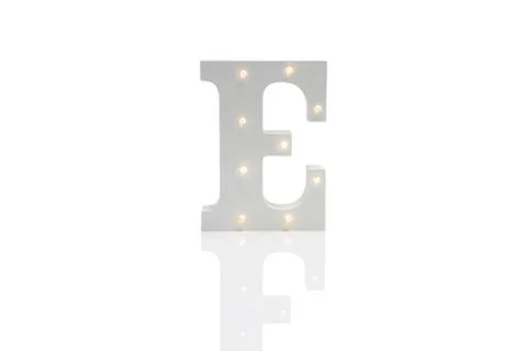 Decorative Letter E with Embedded LED Lights Over White Background Stock Photos