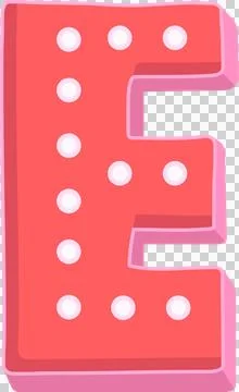 Decorative letter E is shining in 3D marquee style featuring circular bulbs on Stock Illustration