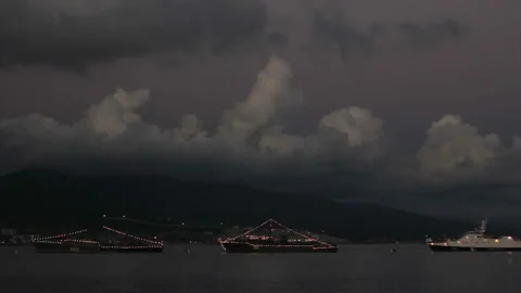 Decorative lights on warships Stock-Footage 148414452