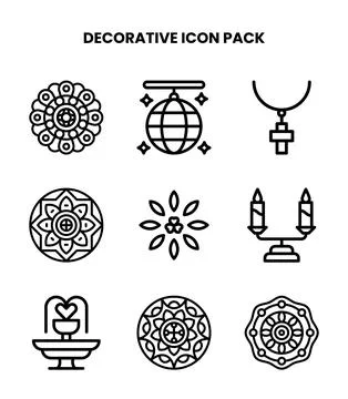 Decorative Line Set Icons Pack Stock Illustration