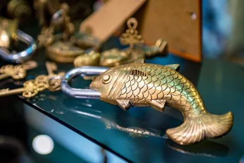 Decorative lock in shape of fish 写真素材