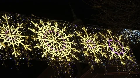 Decorative luminous LED garland in the form of snowflakes. Stock-Footage 133401997