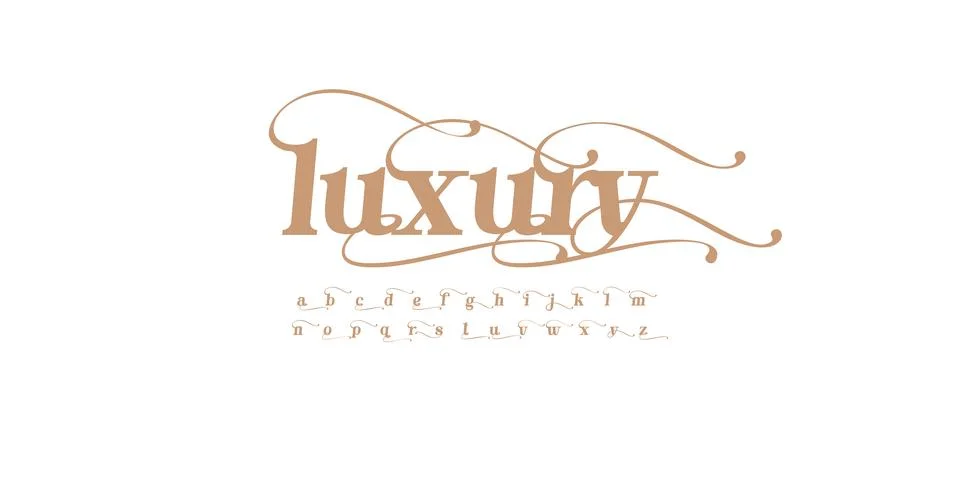 Decorative luxury script font alphabet with flowing swash character for premium Stock Illustration