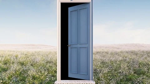 Decorative Magic door opening in the middle of flower bed meadow Vídeo Stock 76597314