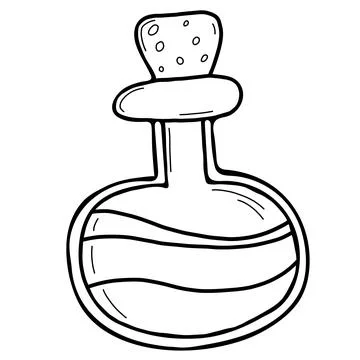 Decorative magic potion bottle. Vector illustration in linear doodle style Stock Illustration