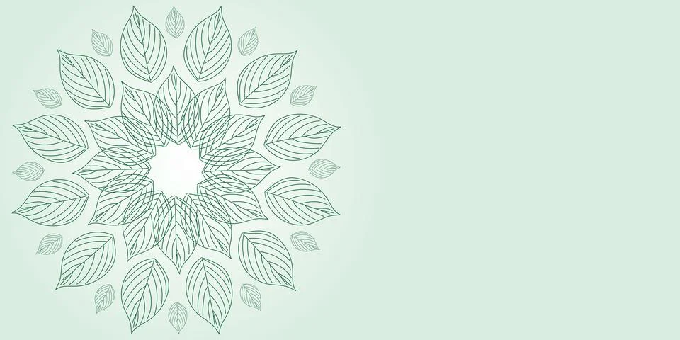 Decorative mandala of green leaves on a light green background Stock Photos