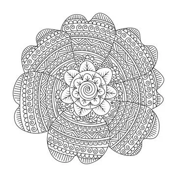Decorative mandala style flower zentangle background for adult coloring page Stock Illustration
