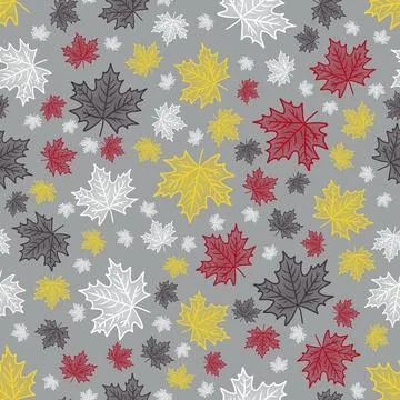 Decorative maple leaf pattern 1950s mid century type seamless pattern on a grey Stockillustratie