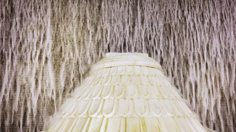 Decorative marble fountain structure with flowing water texture background Stock Footage 335276151