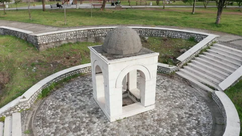 Decorative marble stone open arched pavilion with dome (gazebo) Stock Footage 151866726