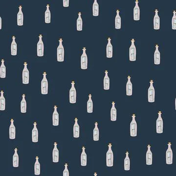 Decorative marine style seamless pattern with little bottle with message orna Illustrazione stock