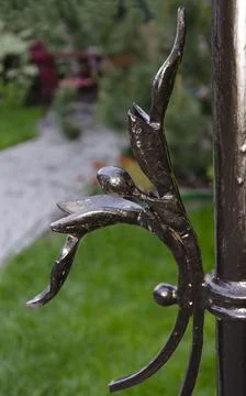 Decorative metal elements on lampposts black color Stock-Fotos