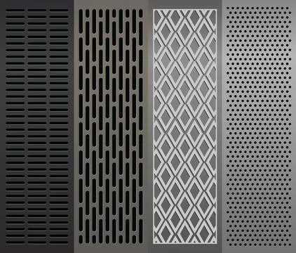 Decorative metal grille pattern panel set Stock Illustration