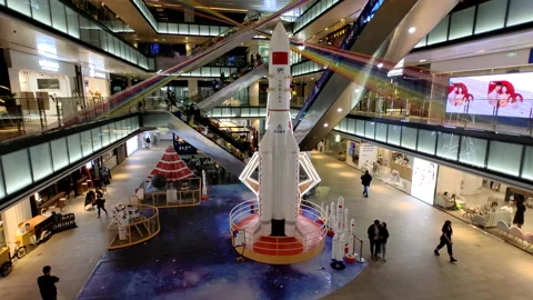 A Decorative Model Of Rocket Displayed In A Shopping Mall Stock Footage 165633765