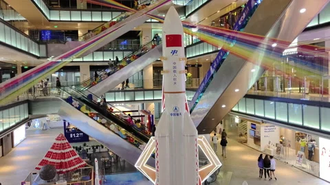 A Decorative Model Of Rocket Displayed In A Shopping Mall Stock Footage 165633770