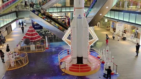A Decorative Model Of Rocket Displayed In A Shopping Mall Stock Footage 165633779