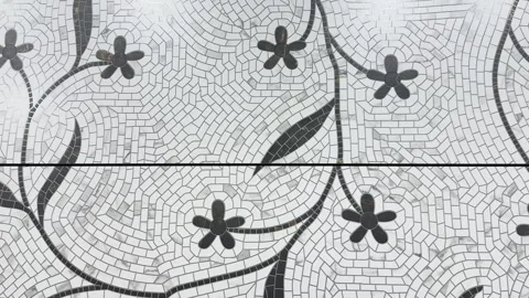 Decorative monochrome floor tile with 3D carving texture and artistic mosaic Stock Footage 331065199