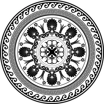 Decorative monochrome round frame for design with Greek key, meander. Circle  Stock Illustration
