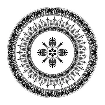 Decorative monochrome round frame for design with Greek floral key meander.  Stock Illustration