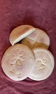 Decorative Moroccan flatbread (a mixture of natural yeast, whole wheat flour and Stock Photos