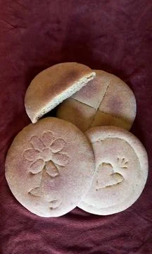 Decorative Moroccan flatbread (a mixture of natural yeast, whole wheat flour and Stock Photos