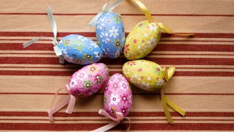 Decorative multicolored Easter eggs on a light background Stock Footage 147670816