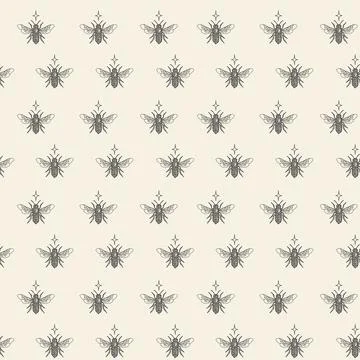 Decorative mystic pattern with honey bee sketch and stars. Stock Illustration
