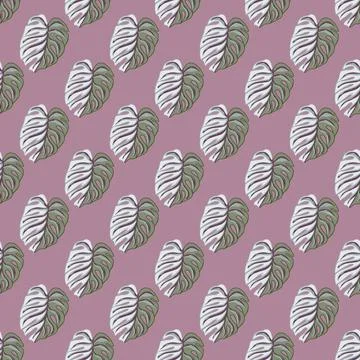 Decorative natural seamless pattern with monstera leaf ornament. Lilac pale b Stock Illustration