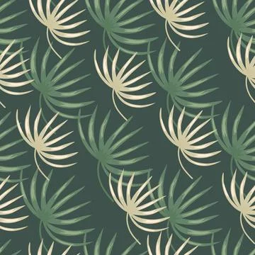 Decorative nature seamless pattern with botanic leaf elements. Dark green bac Illustrazione stock