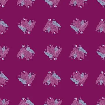 Decorative nature seamless pattern with simple leaves shapes. Purple backgrou Illustrazione stock