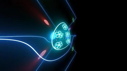 Decorative neon lights easter illustration 3d on black background with colors eg Illustrazione stock
