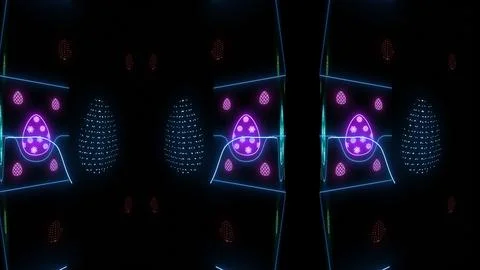 Decorative neon lights easter illustration 3d on black background with colors eg Illustrazione stock