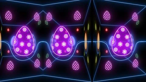 Decorative neon lights easter illustration 3d on black background with colors eg Illustrazione stock