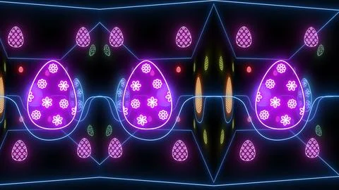 Decorative neon lights easter illustration 3d on black background with colors eg Illustrazione stock