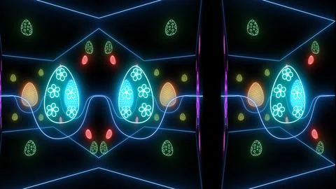 Decorative neon lights easter illustration 3d on black background with colors eg Stock Illustration