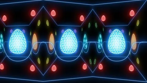 Decorative neon lights easter illustration 3d on black background with colors eg Stock Illustration
