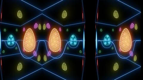 Decorative neon lights easter illustration 3d on black background with colors eg Illustrazione stock