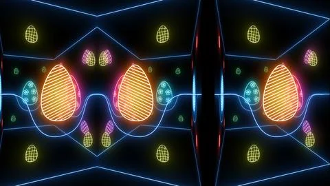 Decorative neon lights easter illustration 3d on black background with colors eg Stock Illustration