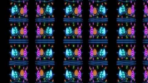 Decorative neon lights easter illustration 3d on black background with colors eg Illustrazione stock