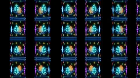 Decorative neon lights easter illustration 3d on black background with colors eg Illustrazione stock