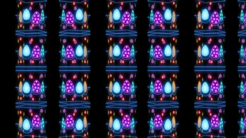 Decorative neon lights easter illustration 3d on black background with colors eg Illustrazione stock
