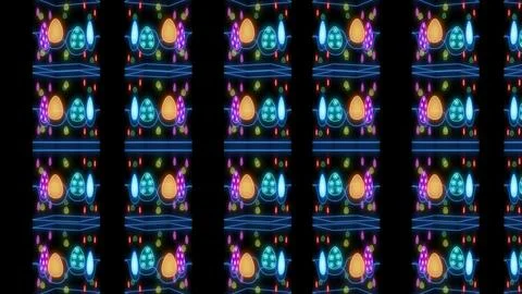 Decorative neon lights easter illustration 3d on black background with colors eg Stock Illustration