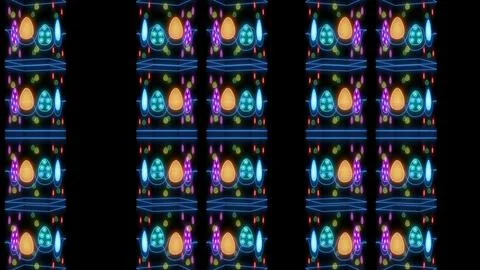Decorative neon lights easter illustration 3d on black background with colors eg Stock Illustration