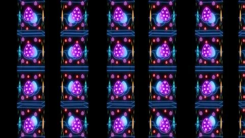 Decorative neon lights easter illustration 3d on black background with colors eg Illustrazione stock