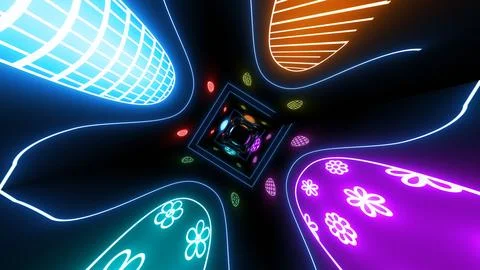 Decorative neon lights easter illustration 3d on black background with colors eg Illustrazione stock