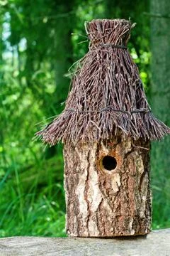 Decorative nesting box in green background Foto stock