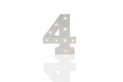 Decorative Number 4 with Embedded LED Lights Over White Background Stock Photos