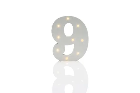Decorative Number 9 with Embedded LED Lights Over White Background Stock Photos